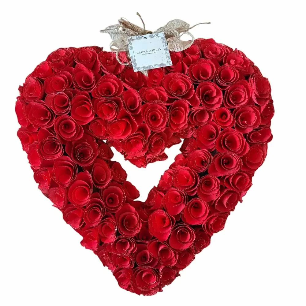 Laura Ashley Red Wood Curl Heart Wreath 20in Valentines Day Decor XO Love NEW